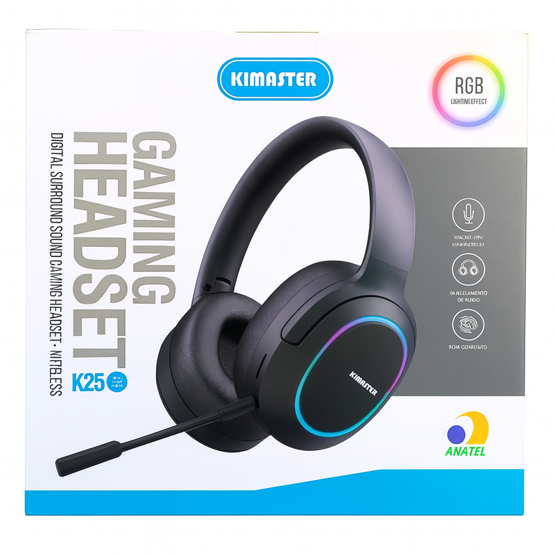 Headset Gamer Bluetooth Rgb Microfone Removivel K25 Preto